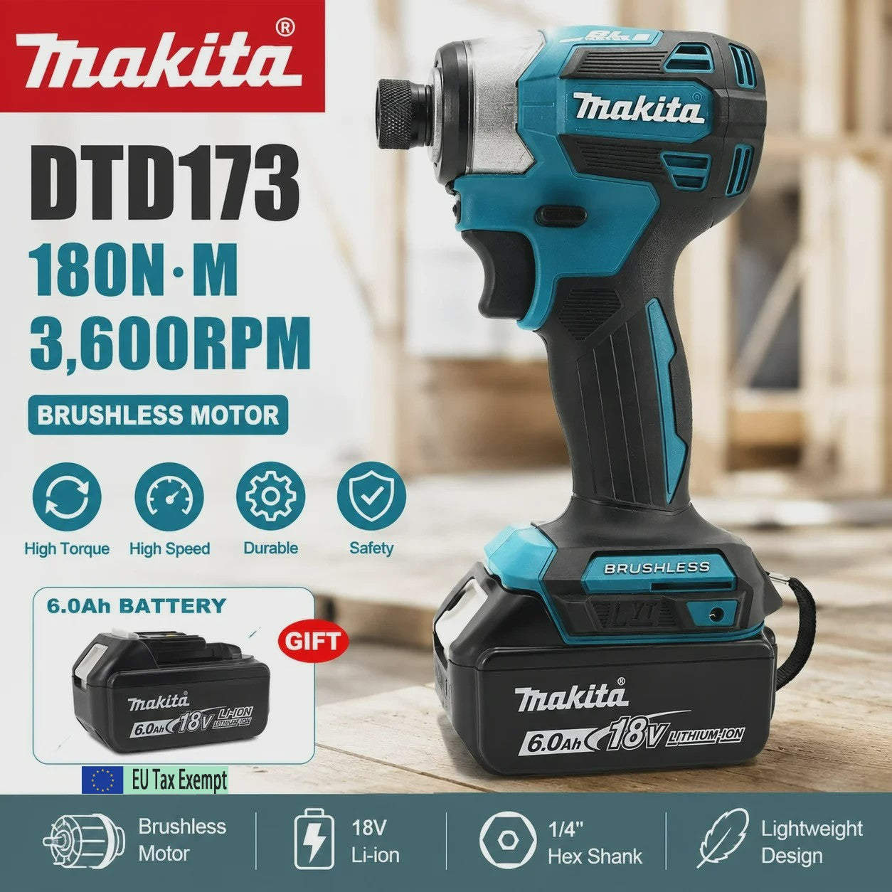 Makita DTD173 18V LXT Accu Slagmoeraanzetter Brushless - 180 Nm