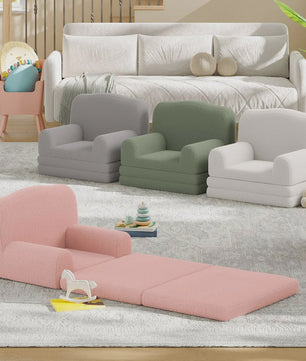 Kinderfauteuil omklapbaar tot slaapbank - Zachte Sherpa stof, Kroon design