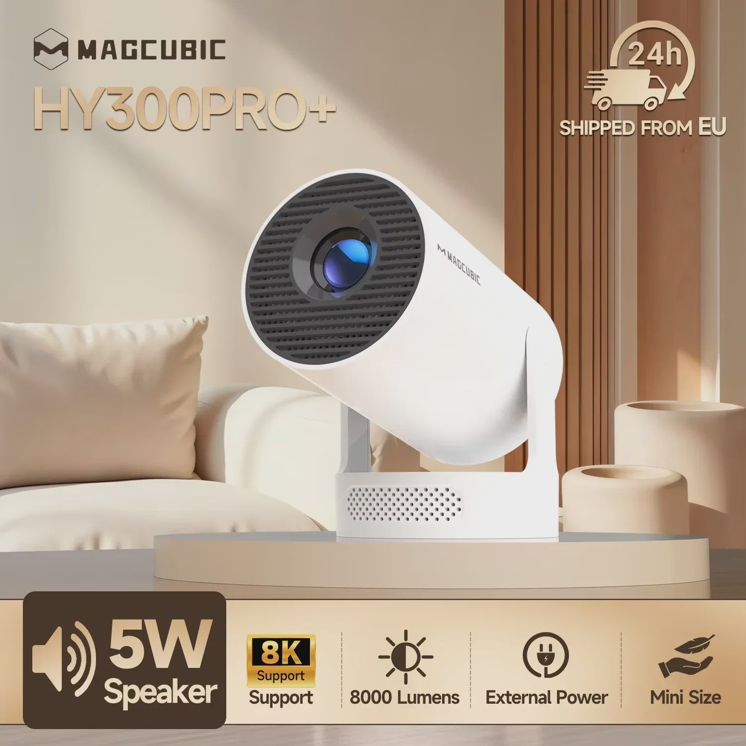 Magcubic HY300 Pro+ Mini Projector: 8K Ondersteuning, Android 14, WiFi 6, Draagbaar met 5W HiFi Speaker