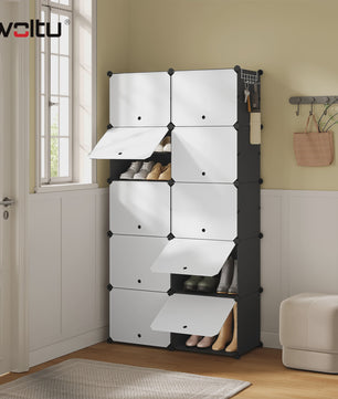 WOLTU Schoenenkast met 10 Vakken - Ruime Opbergkast voor 40 Paar Schoenen (94x180x36.5cm)