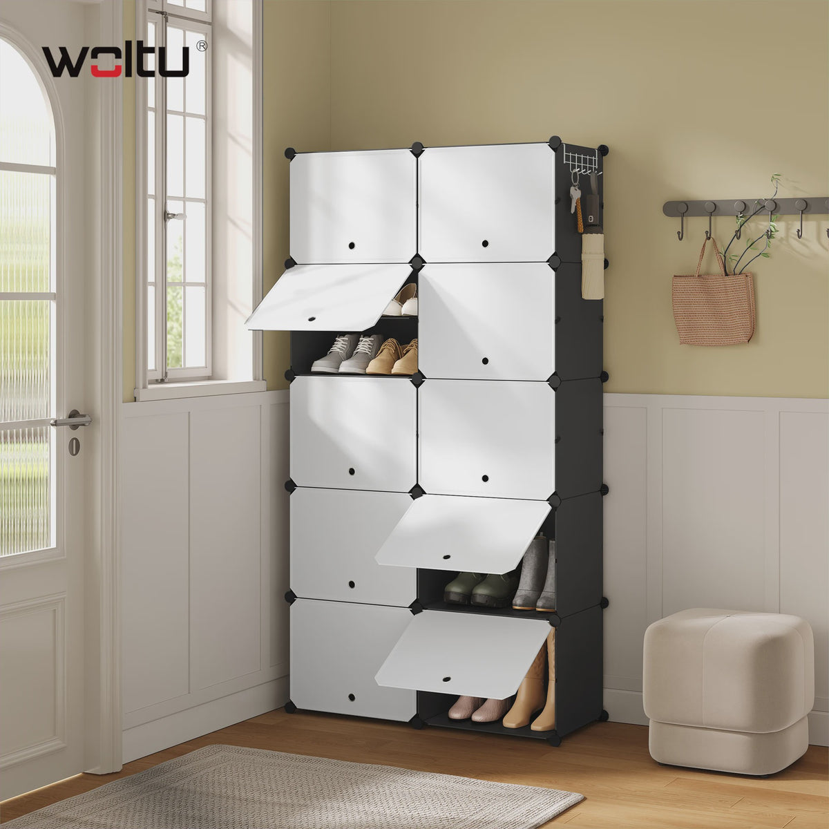 WOLTU Schoenenkast met 10 Vakken - Ruime Opbergkast voor 40 Paar Schoenen (94x180x36.5cm)
