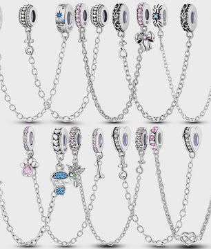 925 Sterling Zilveren Veiligheidsketting Bedel voor Armbanden - Maan, Ster, Vlinder, Hart