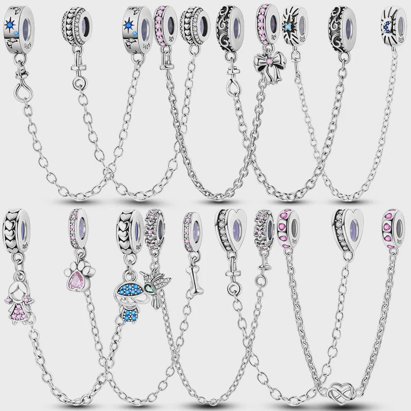 925 Sterling Zilveren Veiligheidsketting Bedel voor Armbanden - Maan, Ster, Vlinder, Hart