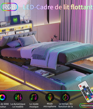 Luxe Boxspringbed met LED-verlichting, USB-poorten en Opbergruimte - Velvet Stof