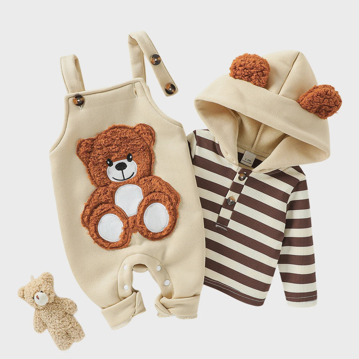 Schattige Baby Jongens Outfit: Gestreept Hoodie met Beren Overall