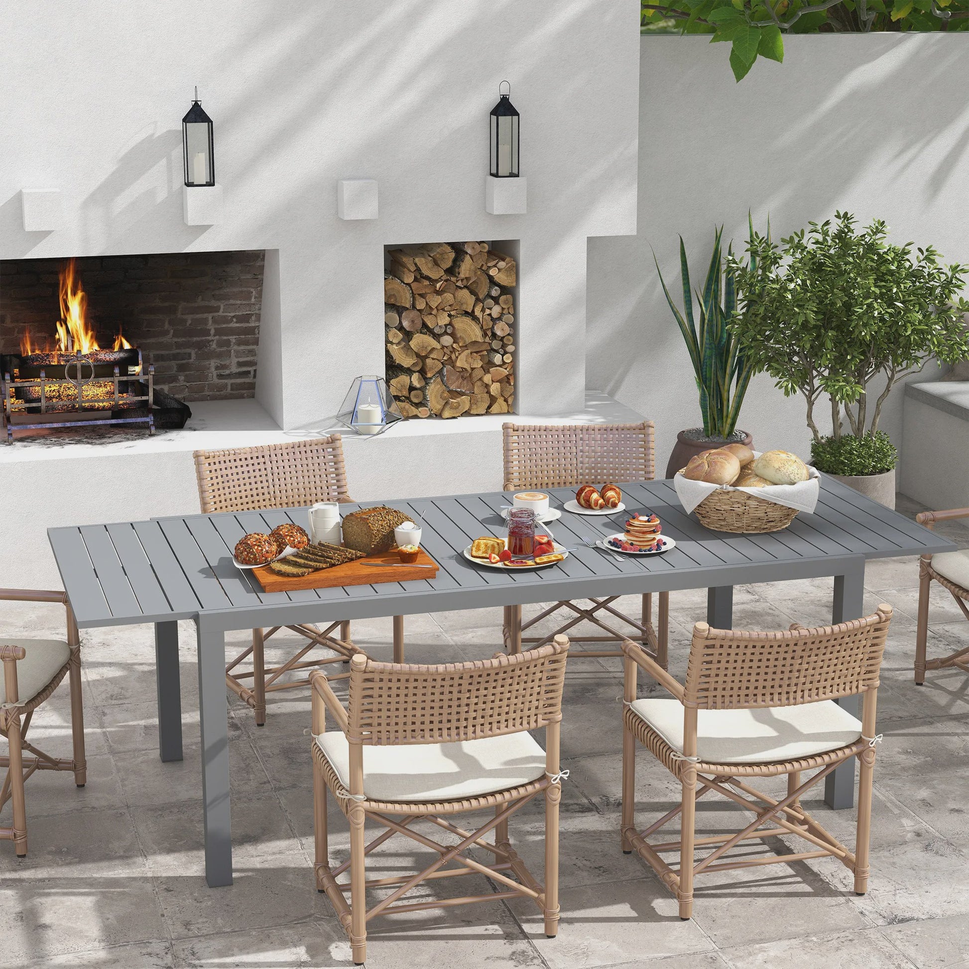 Uitschuifbare Tuintafel Aluminium Frame - Grijs - 180/240x94x73 cm