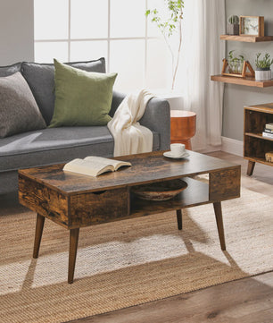Vintage Salontafel met Lade en Open Opbergvak - 100x50x45 cm