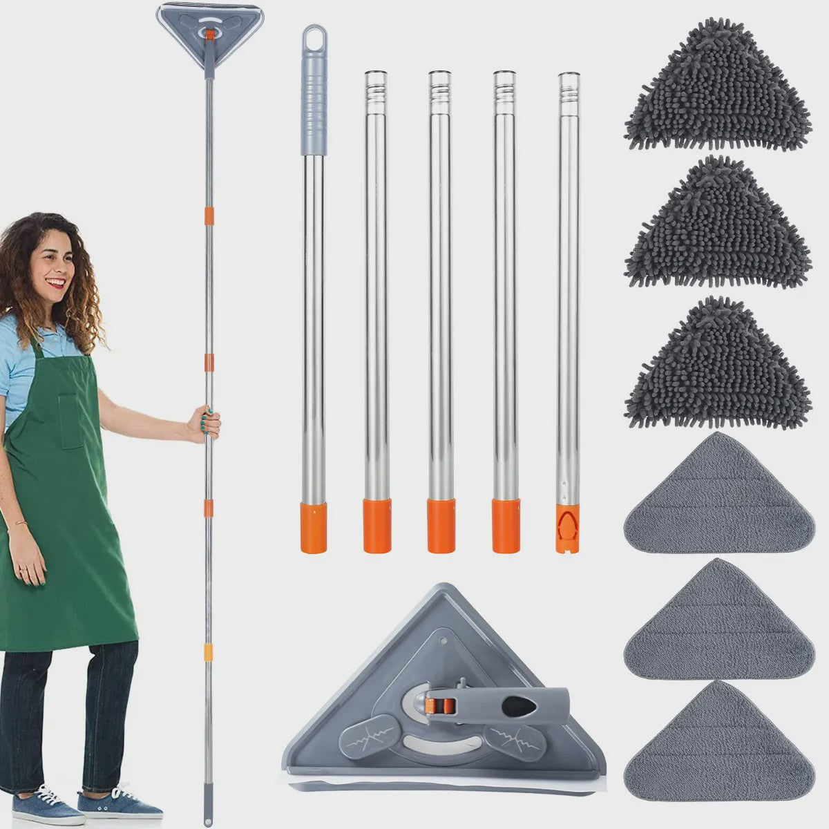 360° Draaibare Dweil met Lange Steel - Microvezel Dweil voor Muren, Vloeren & Ramen