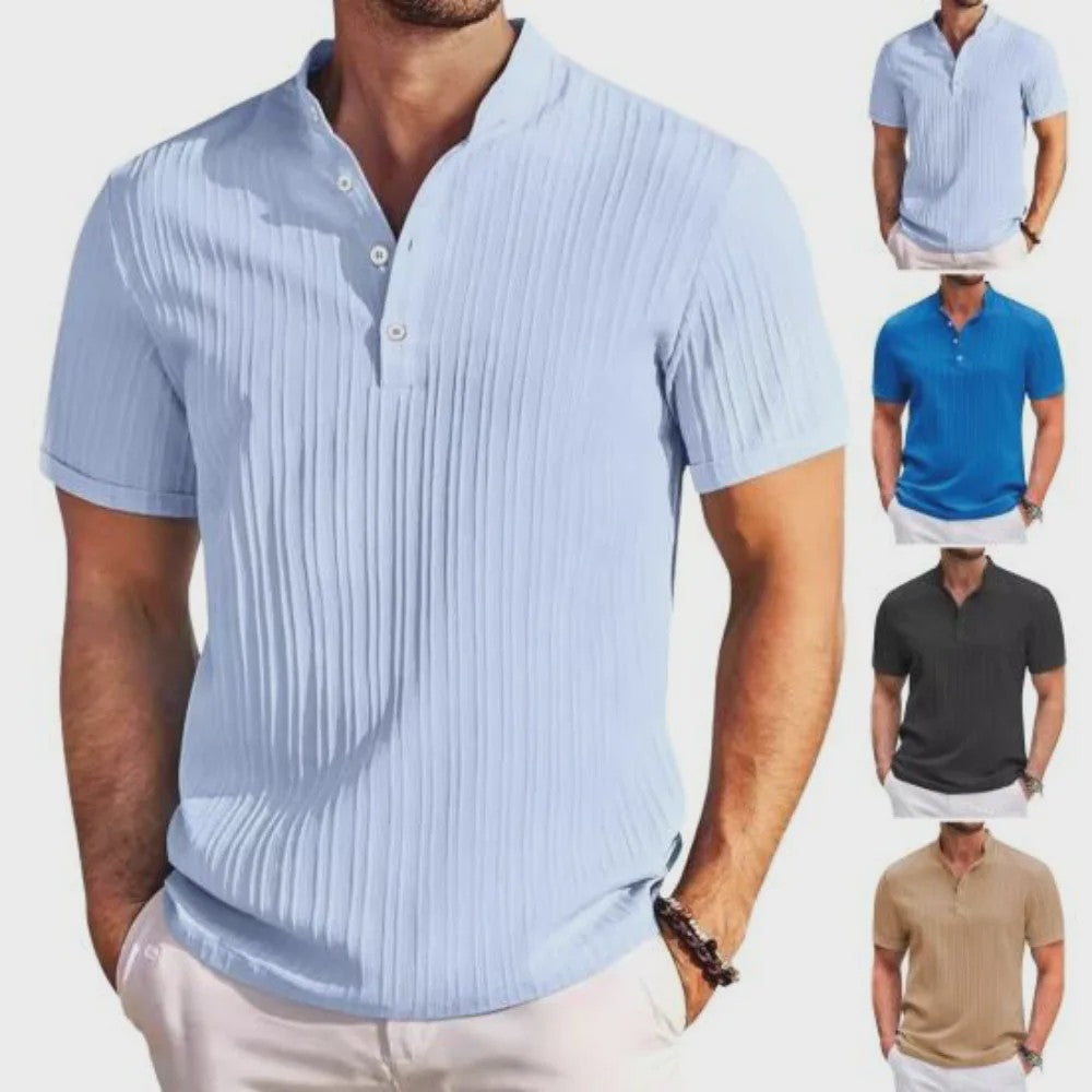 Herenshirt van Katoen en Linnen met Opstaande Kraag - Casual en Comfortabel