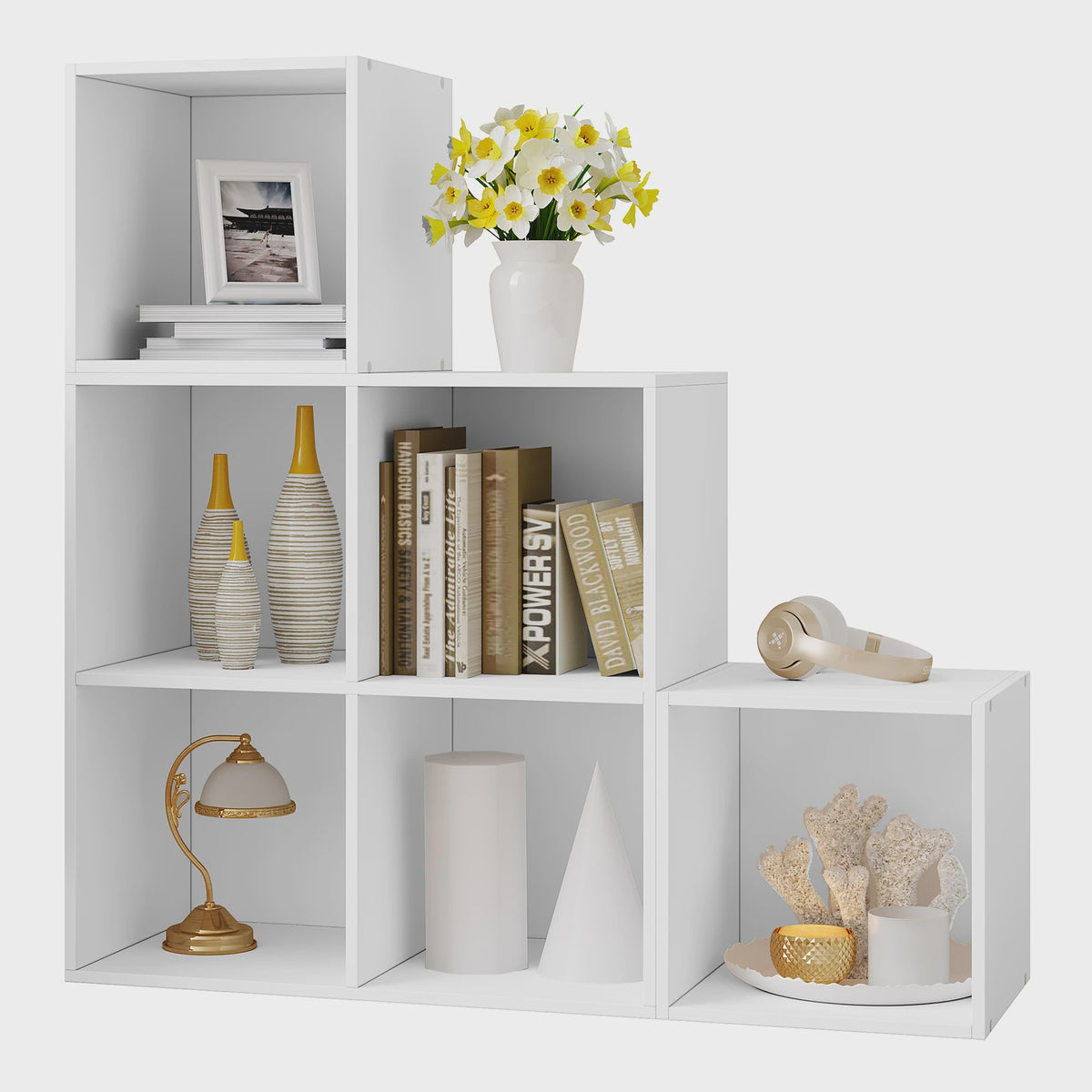 Witte Boekenkast met 6 Vakken - Modulaire Kubus Opbergkast voor Woonkamer, Slaapkamer en Hal