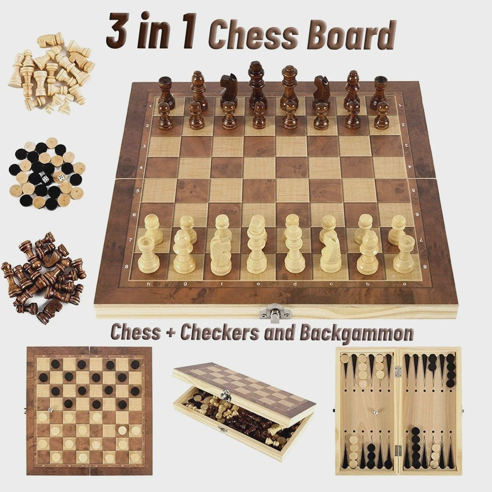 3-in-1 Bordspel Set: Schaak, Dammen & Backgammon - Entertainment voor Thuis en Reizen