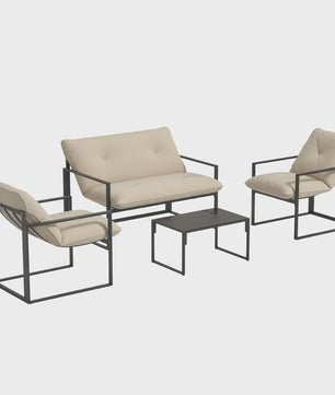 Outsunny Loungeset 4-delig Tuinset met Sofa, 2 Stoelen en Salontafel - Beige