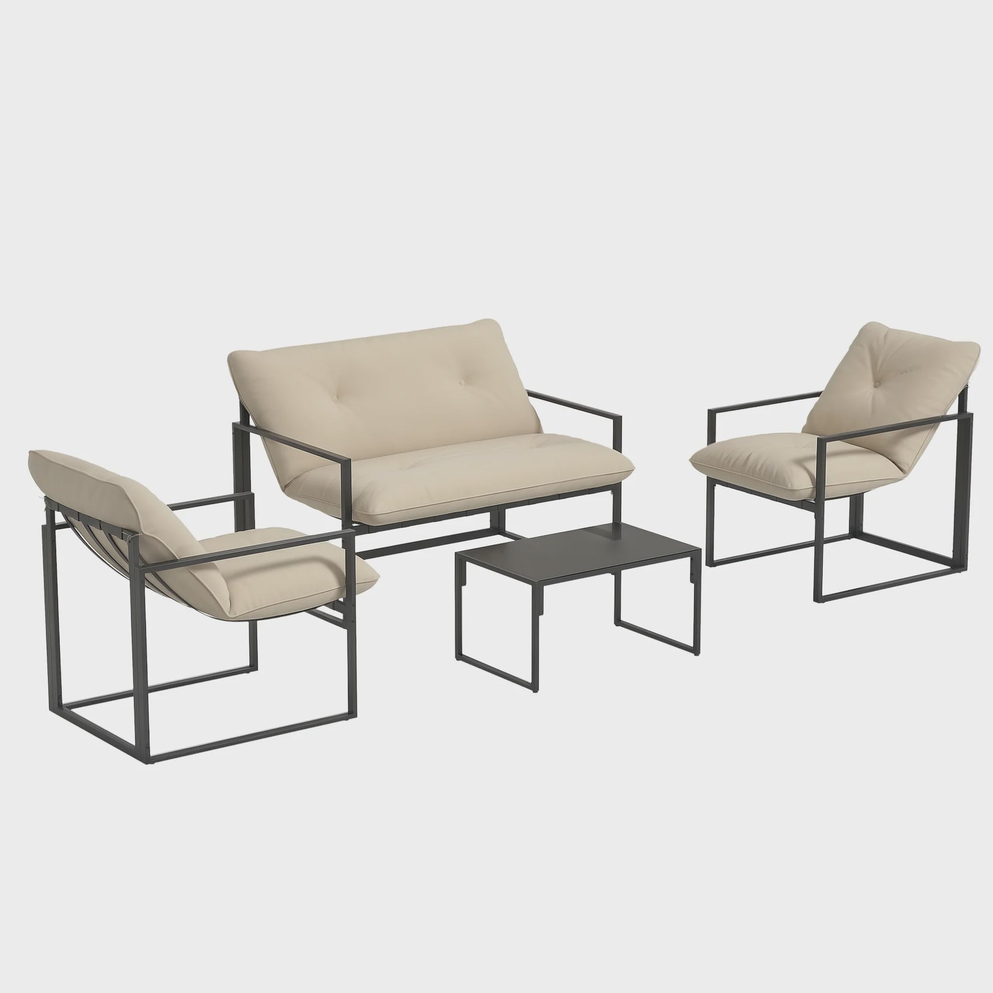Outsunny Loungeset 4-delig Tuinset met Sofa, 2 Stoelen en Salontafel - Beige