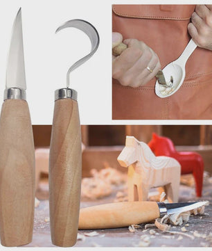 Houtsnijset: 2 Delig Gereedschap met Haakmes & Whittling Mes - Ergonomisch & Duurzaam
