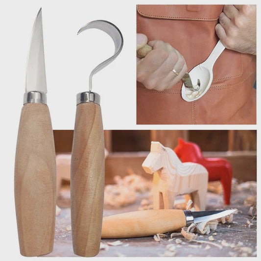 Houtsnijset: 2 Delig Gereedschap met Haakmes & Whittling Mes - Ergonomisch & Duurzaam