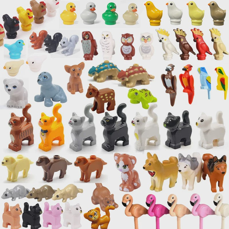 Bouwstenen Dierenpark Scene - Katten, Honden, Vogels, Varkens & Meer - DIY Speelgoed Bakstenen