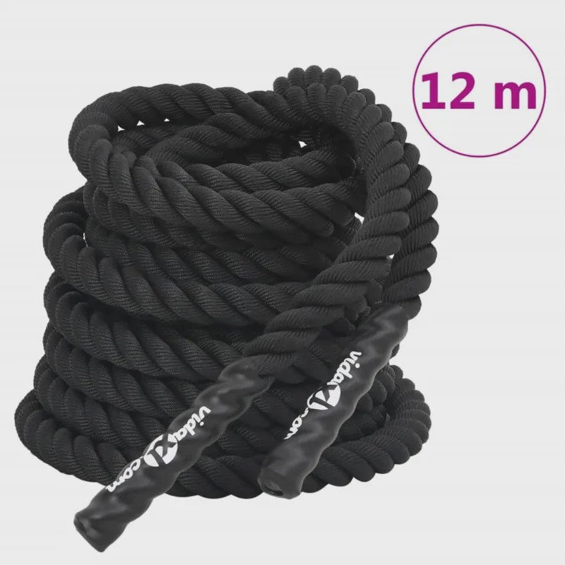 Black Battle Rope 12m - 9kg Polyester - Krachttraining & Uithoudingsvermogen