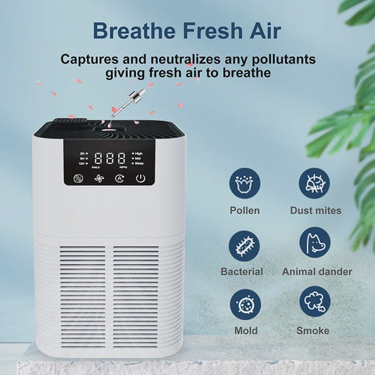 Luchtreiniger met HEPA Filter, Ionisator & Aroma Functie - Rook & Geur Verwijderaar