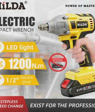 HILDA 1/2" Brushless Slagmoersleutel - 1200 Nm Krachtige Accu Klopmachine voor Banden en Steigerbouw (Compatibel met Makita)