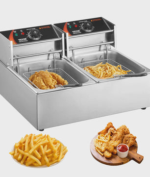 Dubbele Professionele Elektrische Frituurpan 12L - 3000W RVS - Ideaal voor Friet & Kip