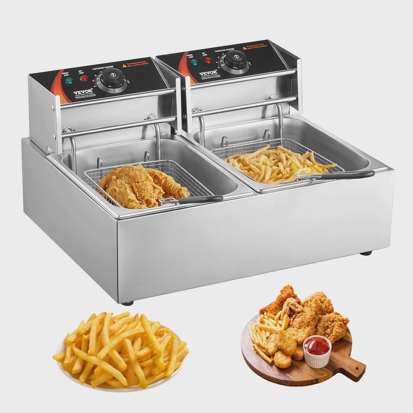 Dubbele Professionele Elektrische Frituurpan 12L - 3000W RVS - Ideaal voor Friet & Kip