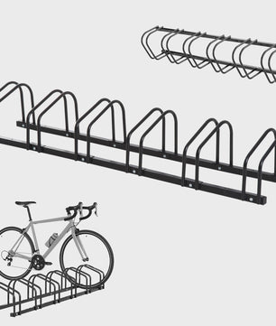 HOMCOM Fietsenrek voor 6 Fietsen - Zwart Stalen Parkeerrek voor Vloer of Muur