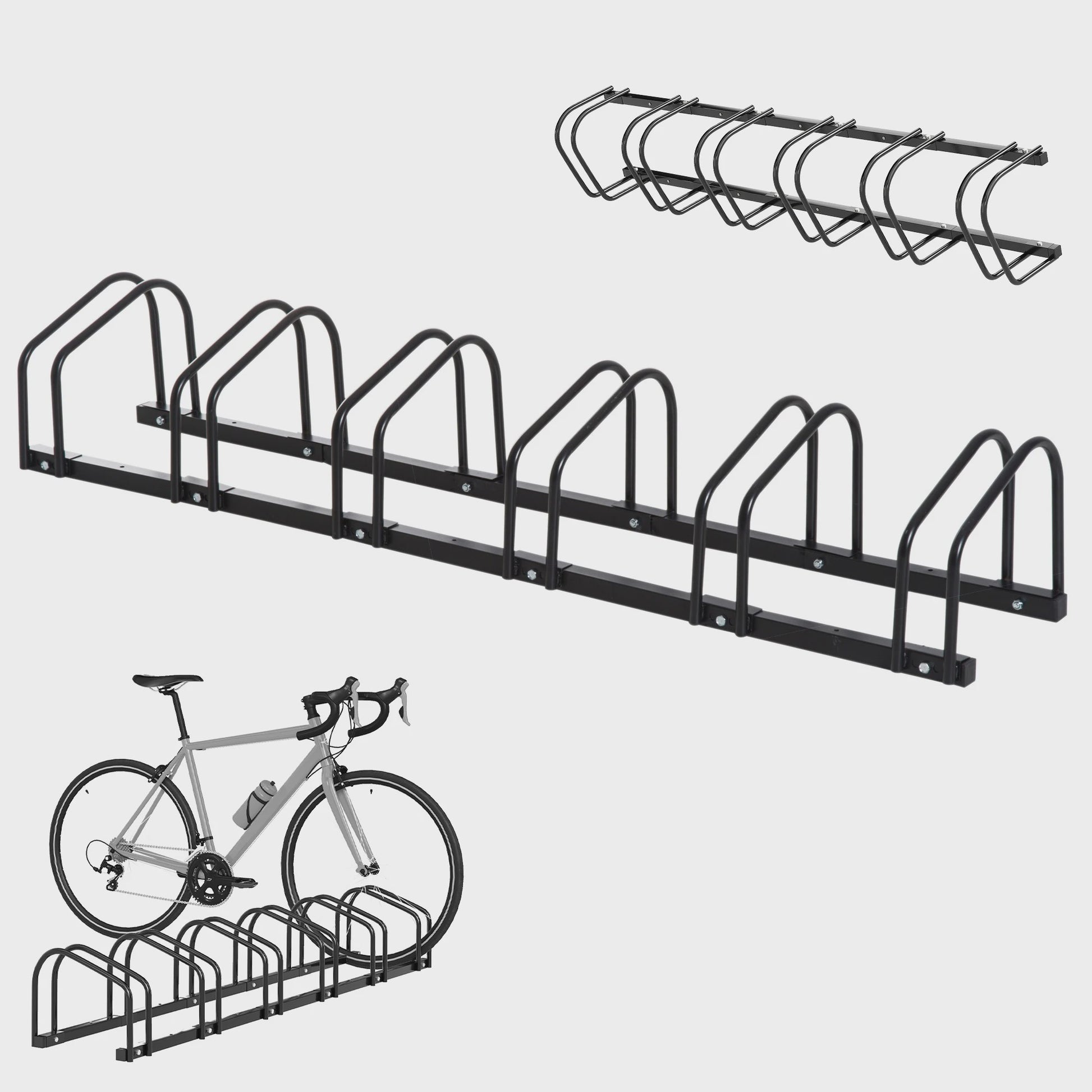 HOMCOM Fietsenrek voor 6 Fietsen - Zwart Stalen Parkeerrek voor Vloer of Muur