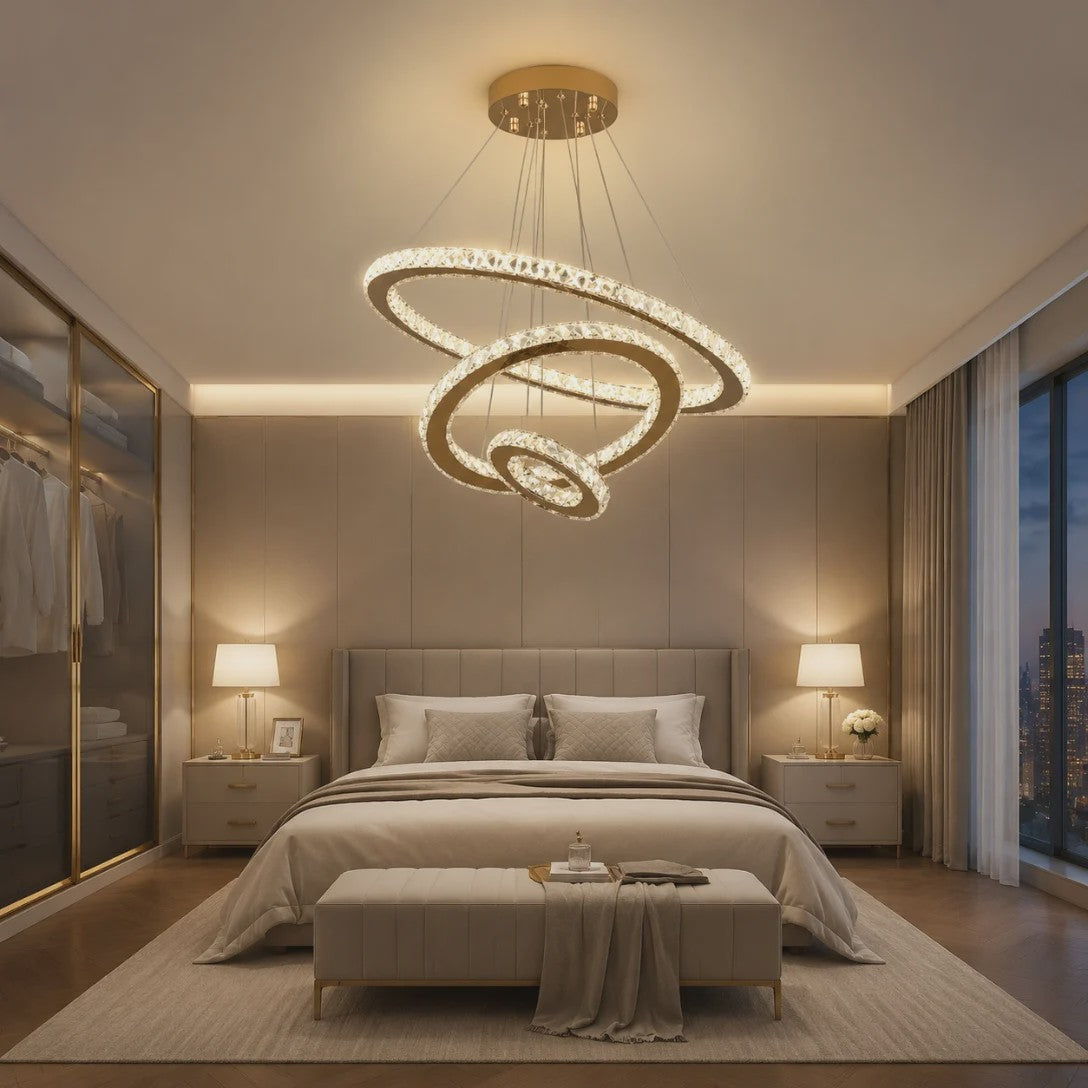 Luxe Kristallen Plafondlamp 3 Ringen LED Hanglamp - Sfeervolle Verlichting