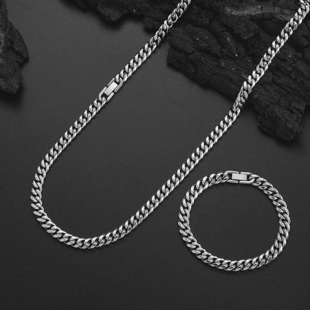 Set: 8MM Roestvrij Staal Vergrendelde Cubaanse Ketting & Armband voor Heren