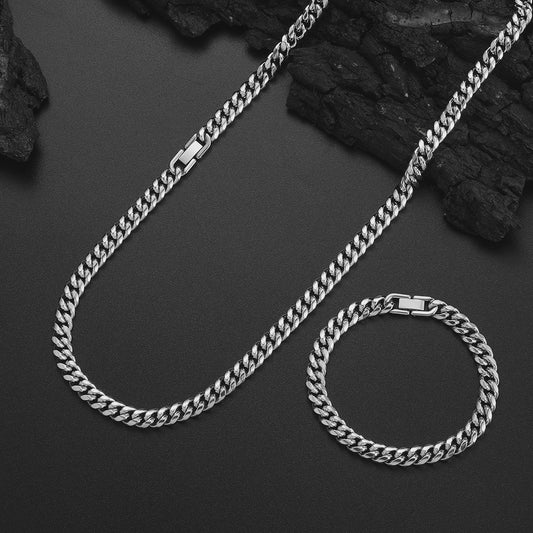 Set: 8MM Roestvrij Staal Vergrendelde Cubaanse Ketting & Armband voor Heren