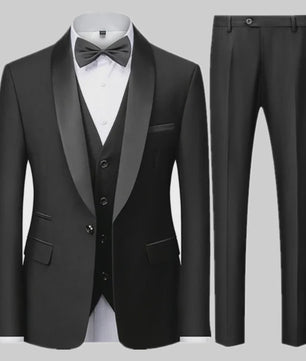 Stijlvolle Zwarte Heren 3-Delige Blazer Set: Kostuum met Pantalon & Vest - Slim Fit voor Bruiloft & Feest