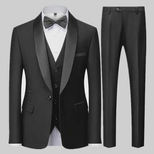 Stijlvolle Zwarte Heren 3-Delige Blazer Set: Kostuum met Pantalon & Vest - Slim Fit voor Bruiloft & Feest