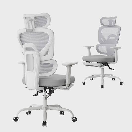 Ergonomische bureaustoel met mesh rugleuning, verstelbare hoofdsteun en voetensteun