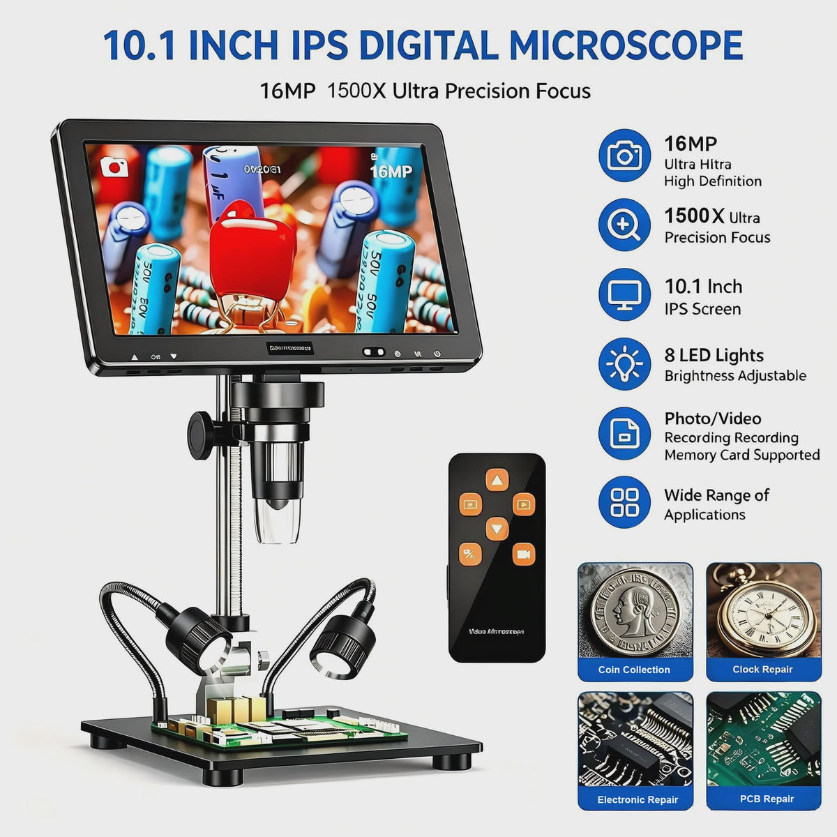 DM13 Digitale Microscoop 10.1" IPS Scherm, 2000X Vergroting, 16MP Camera