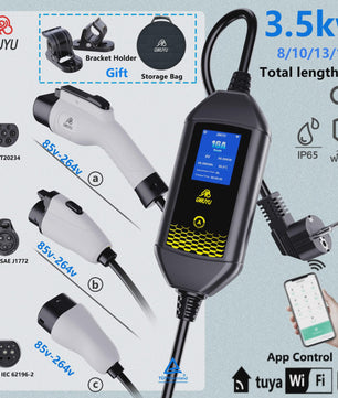 Draagbare EV Charger GWUYU 3.5kW - Type 1, 2, GBT - APP Bediening