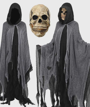 Griezelige Kapmantel met Schedelmasker - Volwassen Halloween Kostuum