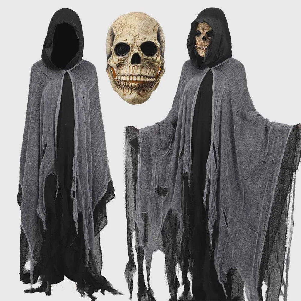 Griezelige Kapmantel met Schedelmasker - Volwassen Halloween Kostuum