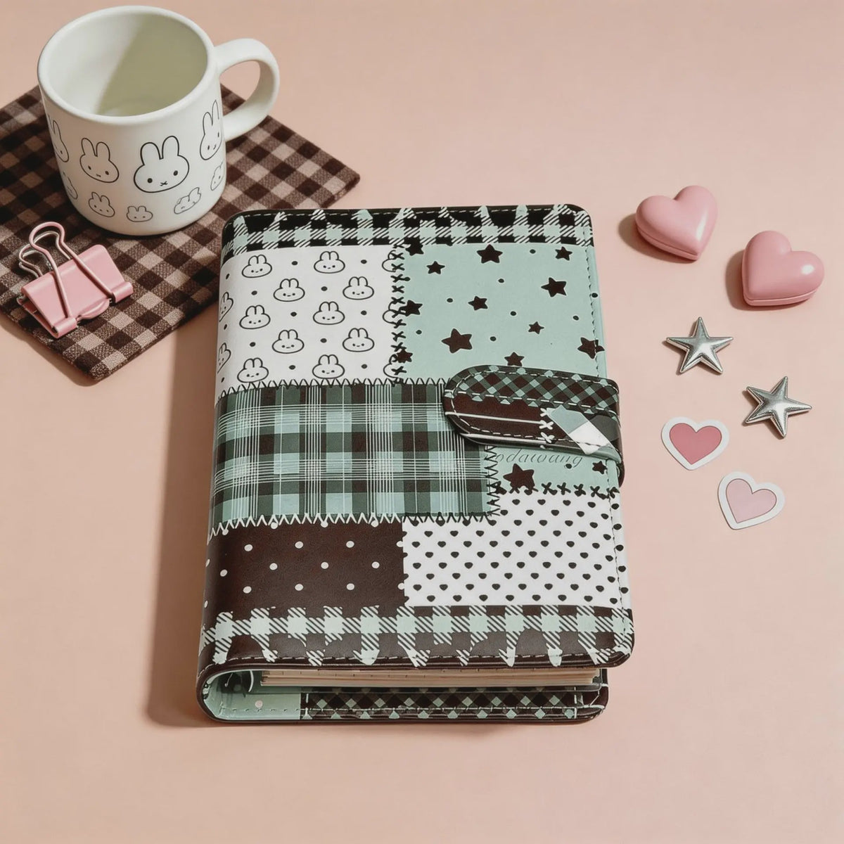 A6 Patchwork Notitieboek met Losse Bladen - PU Leer, Planner & Fotokaart Album