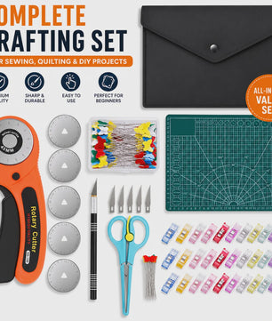 Complete Naaiset met Rolmes, Snijmat, Stoffenschaar, Clips, Spelden & Opbergtas - Professionele Quiltset voor DIY Knutselprojecten