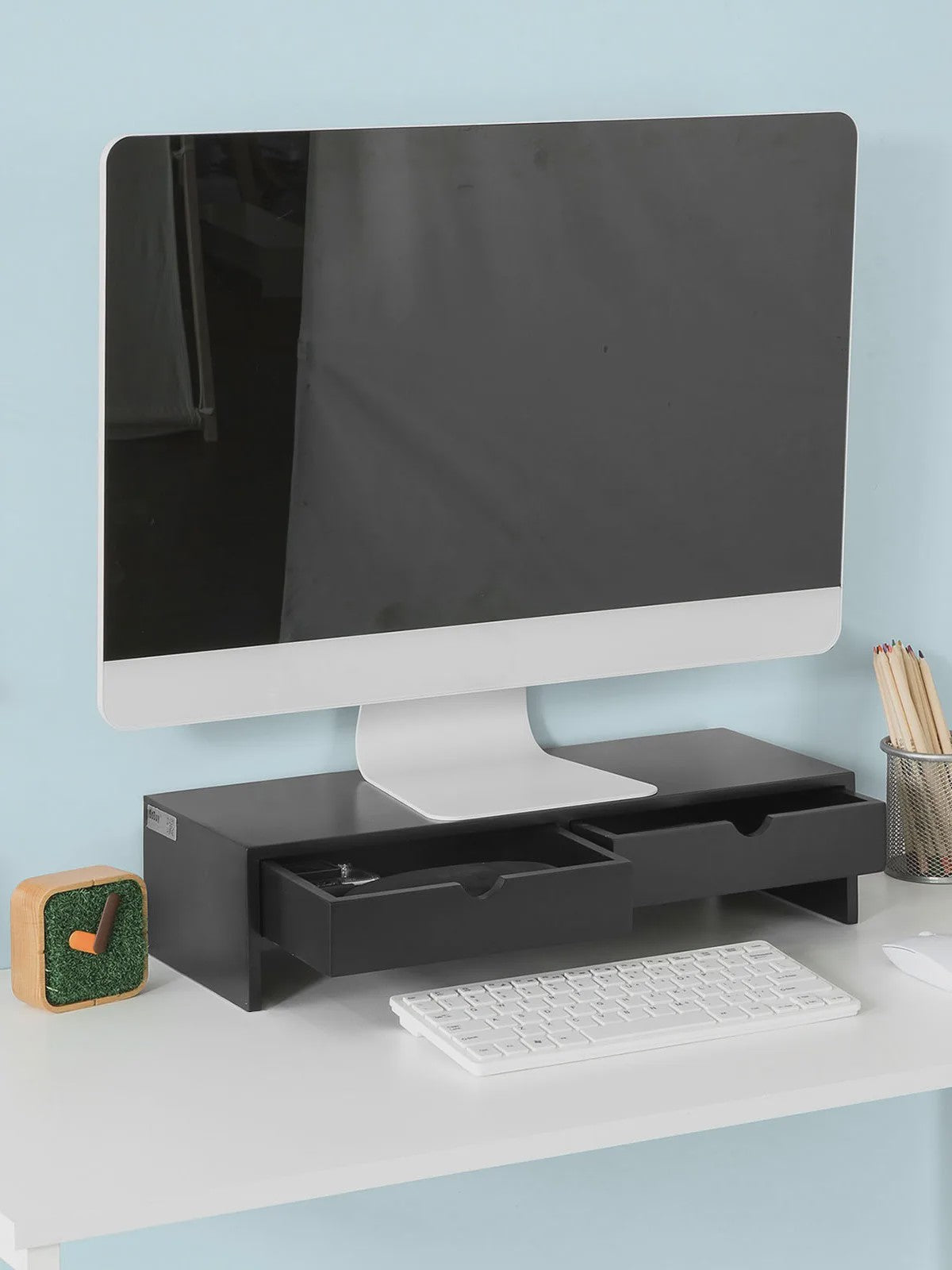 Monitorstandaard met 2 Lades - Bureau Organizer - Verhoogt uw Scherm - 47x11x18cm
