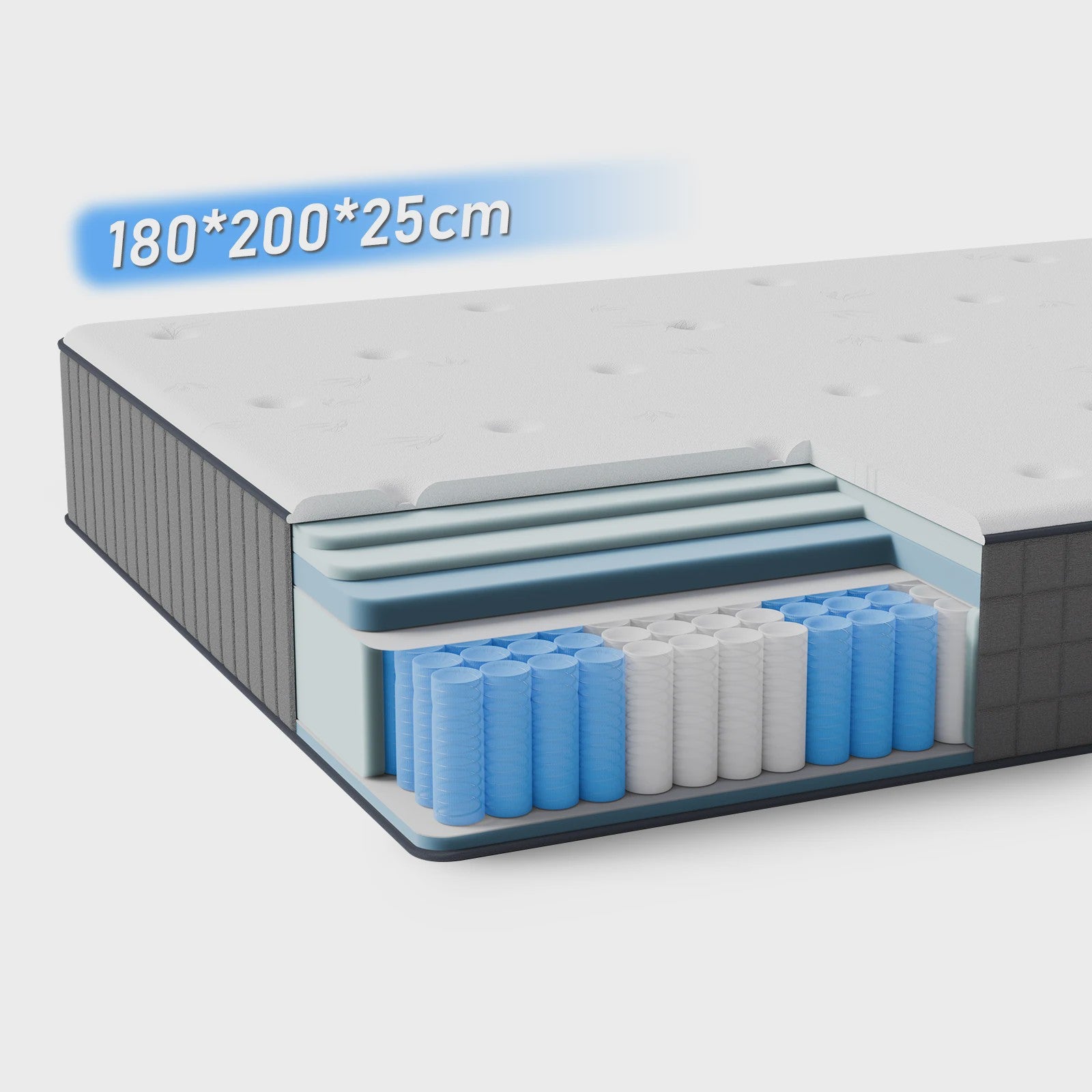 Pocketvering Matras 180x200x25cm H3 - 7 Zones met Traagschuim & Orthopedische Steun