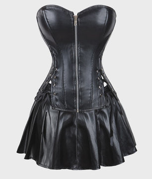 Lederlook Corset met Rok Set - Gothic, Punk & Steampunk Stijl - Verkrijgbaar in Plus Size