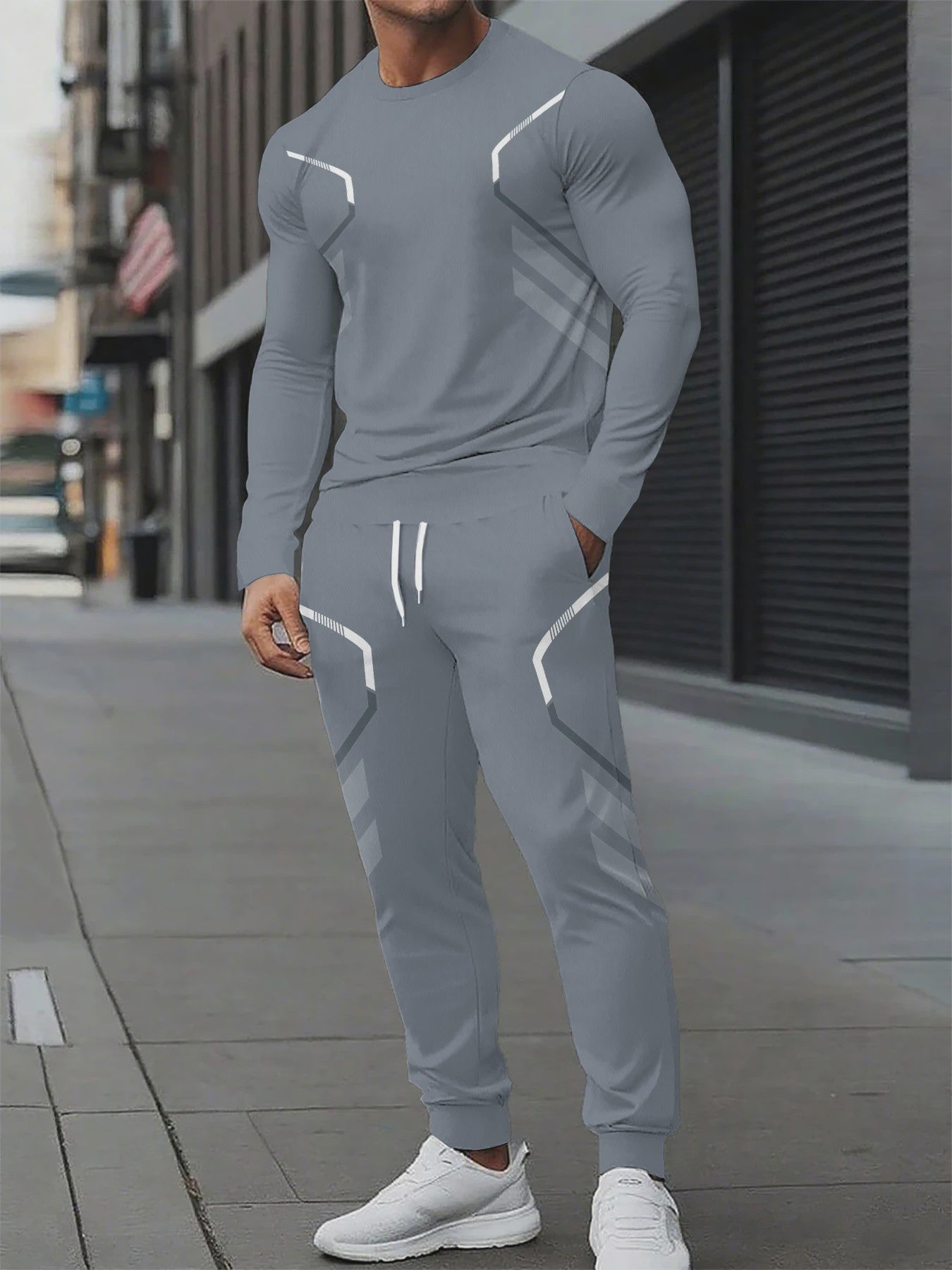 Herenset: Ronde Hals Sweater & Broek met 3D Print - Streetwear Lente/Herfst 2025