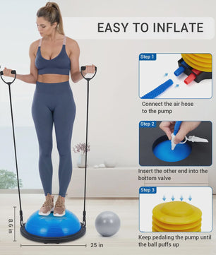 Balance Ball Halve Gymbal met Anti-slip Basis & Weerstandsbanden - 63.5 cm
