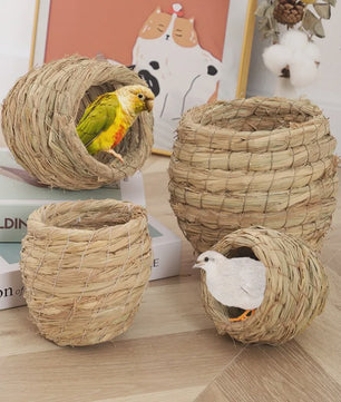 Handgeweven Stro Vogel Nest - Natuurlijk Huisje voor Vogels, Kwartels & Parkieten
