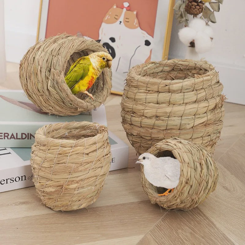 Handgeweven Stro Vogel Nest - Natuurlijk Huisje voor Vogels, Kwartels & Parkieten