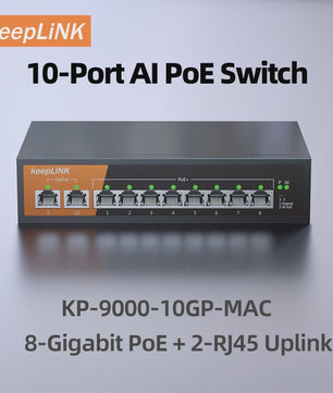 KeepLiNK 10-Poorts Gigabit PoE Switch: 8 PoE-poorten, 2 Uplinks, Plug & Play