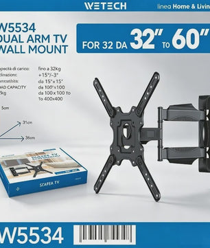 WETECH W5534 TV Muurbeugel - Dubbele Arm, Volledig Verstelbaar voor 32-60 Inch TV's, 32kg Draagvermogen, VESA 100-400mm