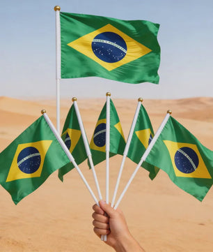Mini Brazilië Handvlaggen aan Stok - Feest, Parade & Evenement Decoratie