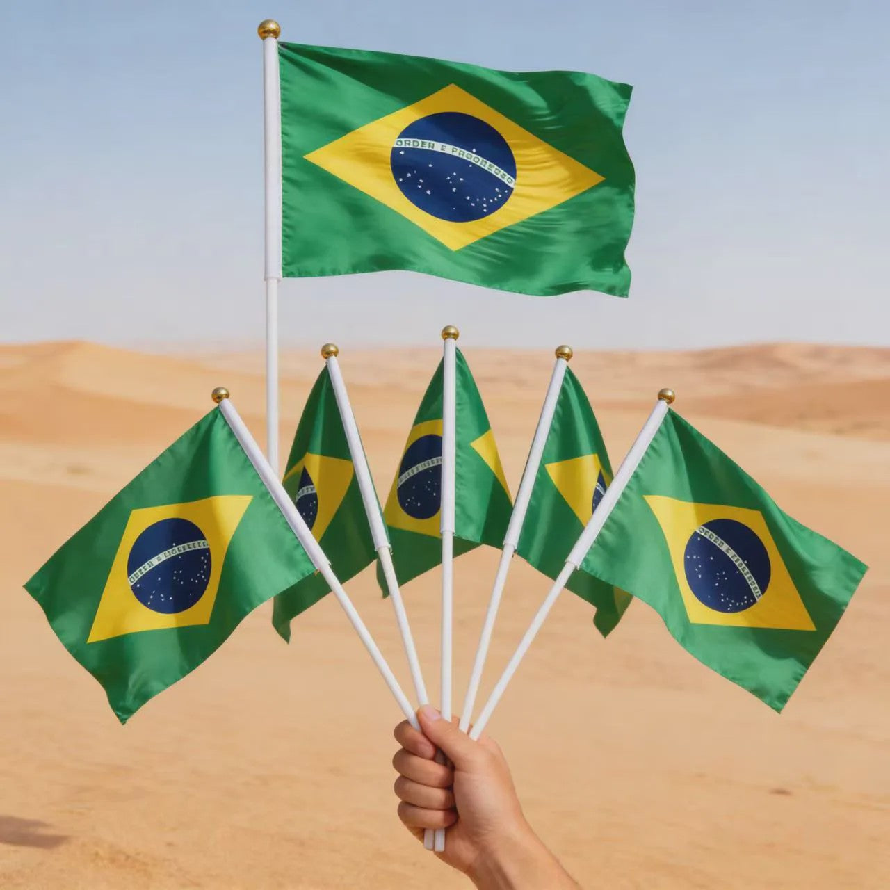 Mini Brazilië Handvlaggen aan Stok - Feest, Parade & Evenement Decoratie